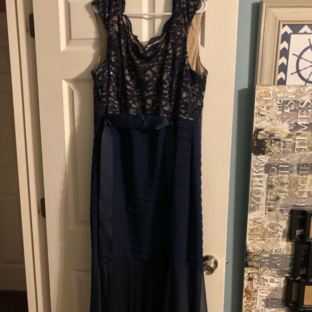 Navy blue and nude floor length dress